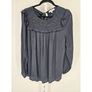 L Love Womens Sz 2Xl Long Sleeve Smocked Blouse Navy Blue Boho